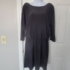 WHBM Blouson Top 3/4 Sleeves Black Diagonal Sparkles Short Party Cocktail M